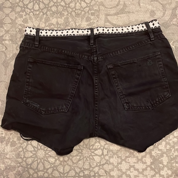 NSF Black Distressed Jean Shorts with Black and White Beading Sz 26 - Picture 4 of 4